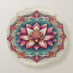 Coussins Ronds Lotus Mandala, un Lotus Mandala radieux : une séré