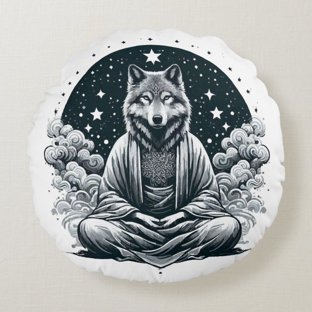 Coussins Ronds Loup conscient (Devant)