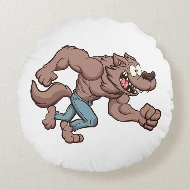 Coussins Ronds Loup-garou en course (Devant)