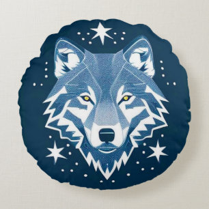 Coussins Ronds Loup Géométrique Avec Décor Mystique Étoilé 🐺