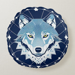Coussins Ronds Loup Géométrique Avec Étoiles Design Mystique de N