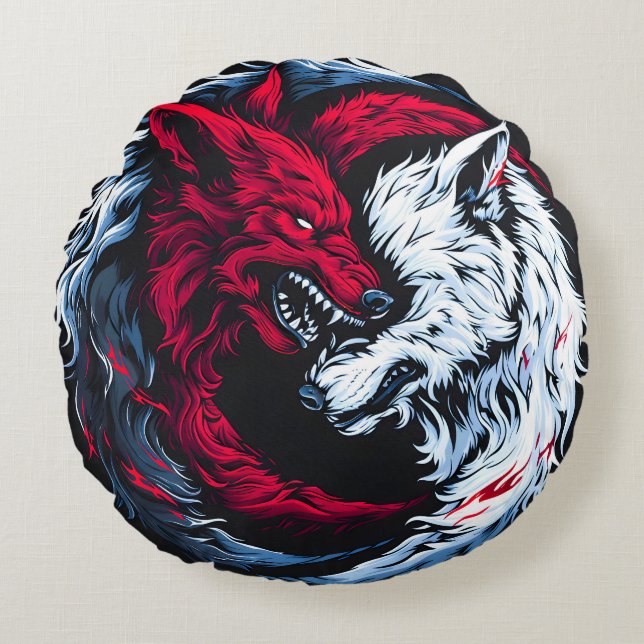 Coussins Ronds Loup lunaire double sauvage (Devant)