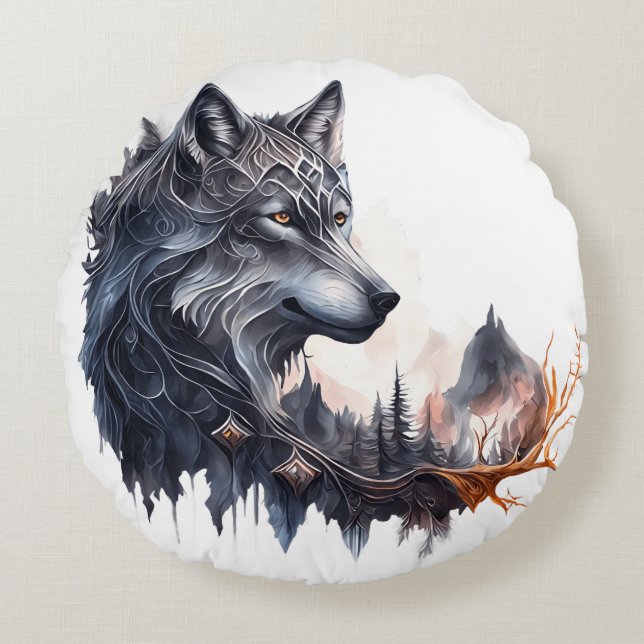 Coussins Ronds Loup Motif  (Devant)