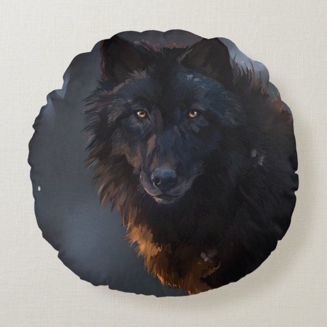 Coussins Ronds loup noir (Devant)