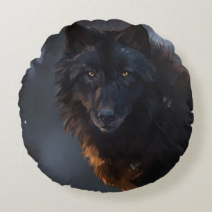 Coussins Ronds Loup noir