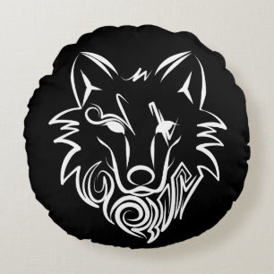 Coussins Ronds Loup tribal noir et blanc