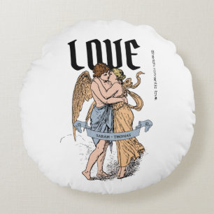 Coussins Ronds Love Embrace – Illustration d'un couple romantique