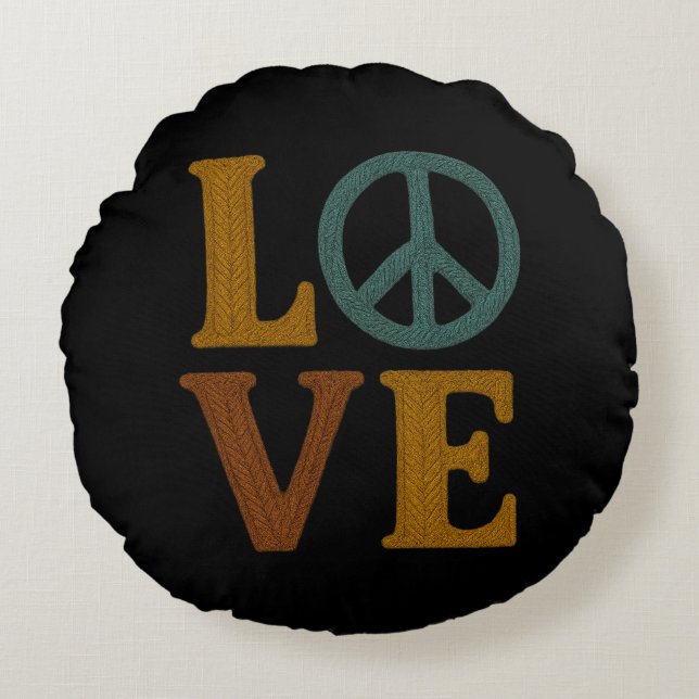 Coussins Ronds Love with a Peace Sign Unisex Embroidered Look (Devant)