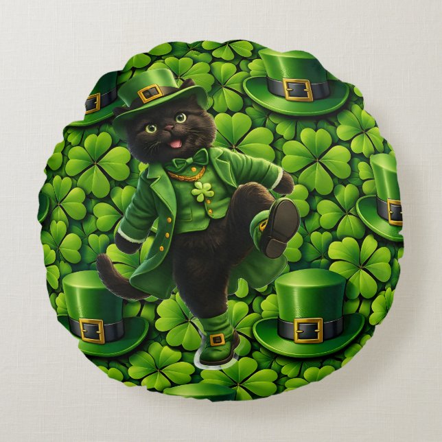 Coussins Ronds Lucky leprechaun black cat Saint Patrick's Day Pat (Devant)