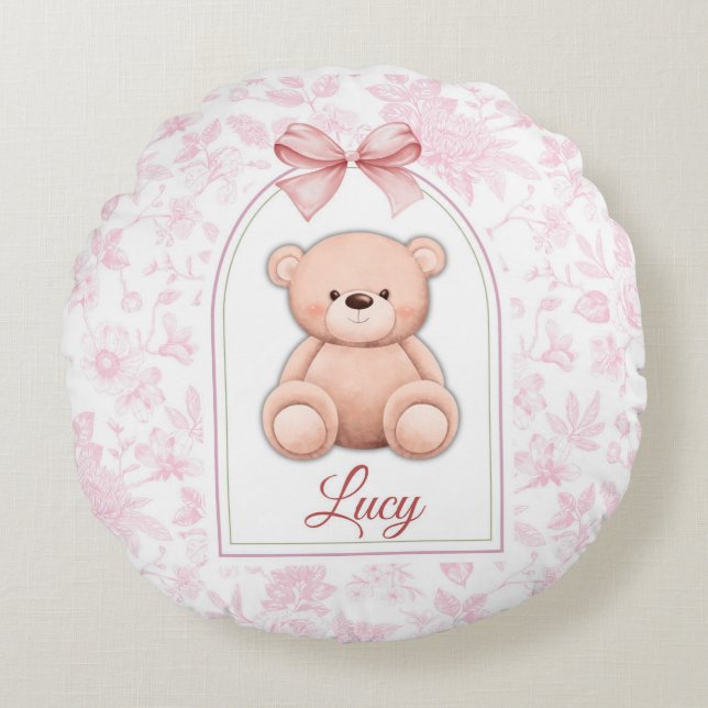 Coussins Ronds Lucy | Conception personnalisée d'ours en peluche  (Devant)