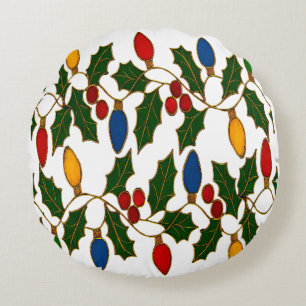 Coussins Ronds Lumières de Noël et houx en cloisonné d'art