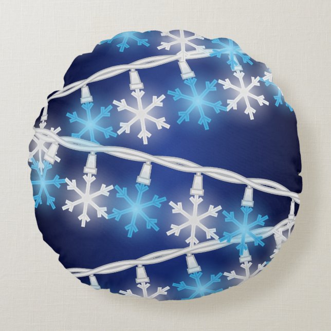 Coussins Ronds Lumières en forme de flocon de neige (Devant)