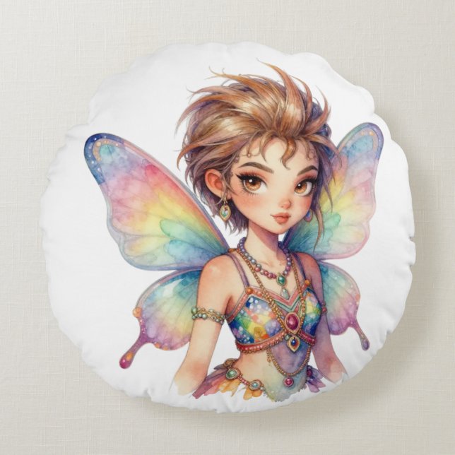 Coussins Ronds Luminous Rainbow Guardian fairy (Devant)