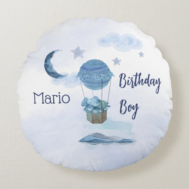Coussins Ronds Lune bleue petit éléphant garçon d'anniversaire (Devant)