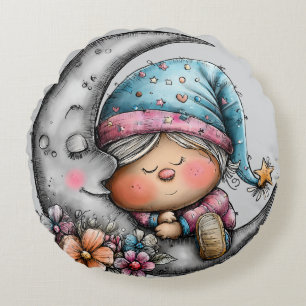Coussins Ronds Lune endormie et enfant