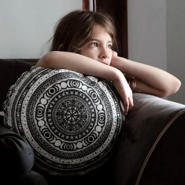 Coussins Ronds Lune Enfant Mandala Triple Lune (Créateur téléchargé)