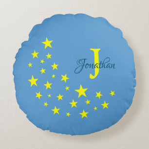 Coussins Ronds Lune étoilée d'or sur Picton Blue Custom Baby