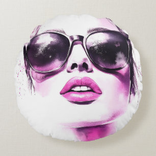 Coussins Ronds Lunettes de soleil femme mode aquarelle rose chic