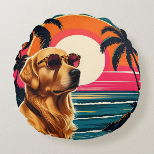 Coussins Ronds Lunettes de soleil pour chien rétro Plage au couch
