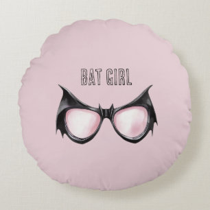 Coussins Ronds Lunettes Fille Chauve-Souris Noir Rose
