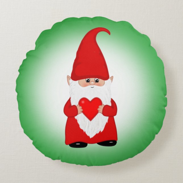 Coussins Ronds Lutin de Noël sur fond vert (Devant)