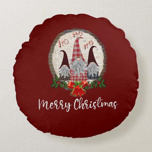 Coussins Ronds Lutins de Noël Rouges Tendances (Devant)