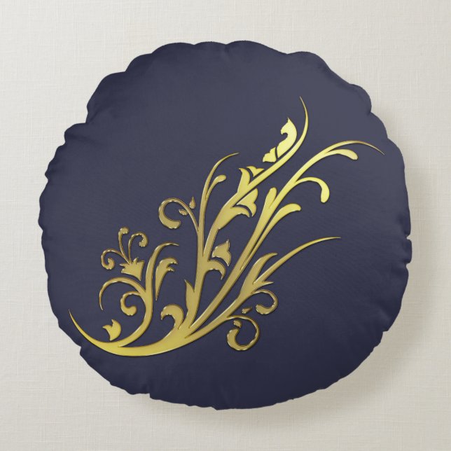 Coussins Ronds Luxe Abstrait Fleur en Or Faux (Devant)