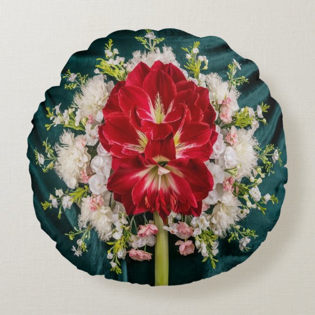 Coussins Ronds Luxueuse couverture d'oreiller à lancer Floral Red (Devant)