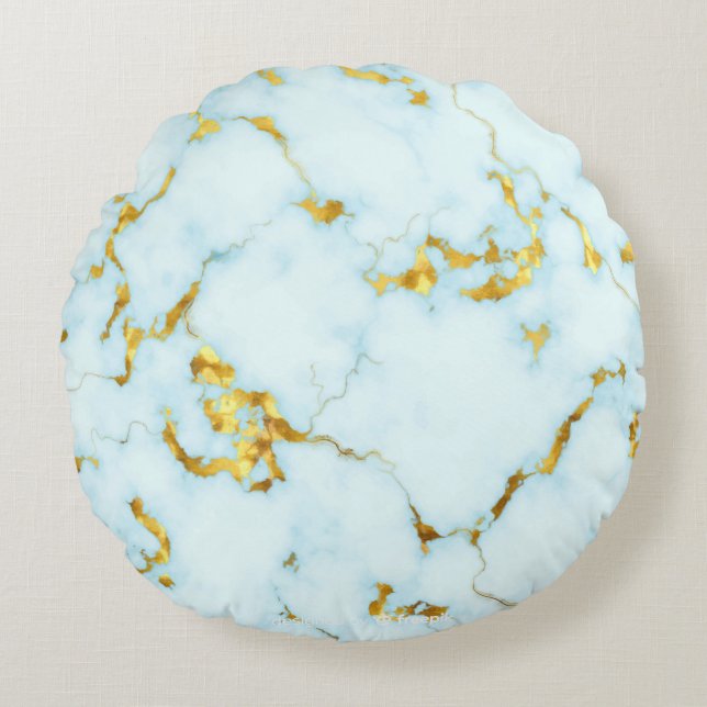 Coussins Ronds Luxueux Azure Gilded Pottery Motif Ceramic Art (Devant)