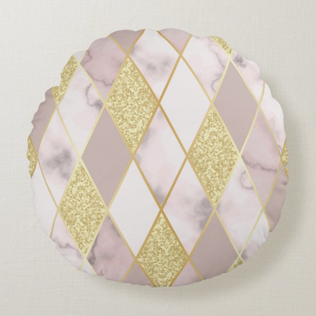 Coussins Ronds Luxueux Marbre Golden Géométrique (Devant)