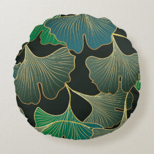 Coussins Ronds Luxueux or Ginkgo, art vintage.