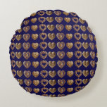 Coussins Ronds Luxurious Golden Baroque Hearts Pattern on Navy Bl<br><div class="desc">Bring a touch of timeless elegance to your accessories and decor with this seamless pattern featuring intricate golden hearts on a rich navy blue background. Inspired by baroque art and vintage jewelry, this design adds a romantic and luxurious feel to any product – perfect for Valentine's gifts, home accents, or...</div>