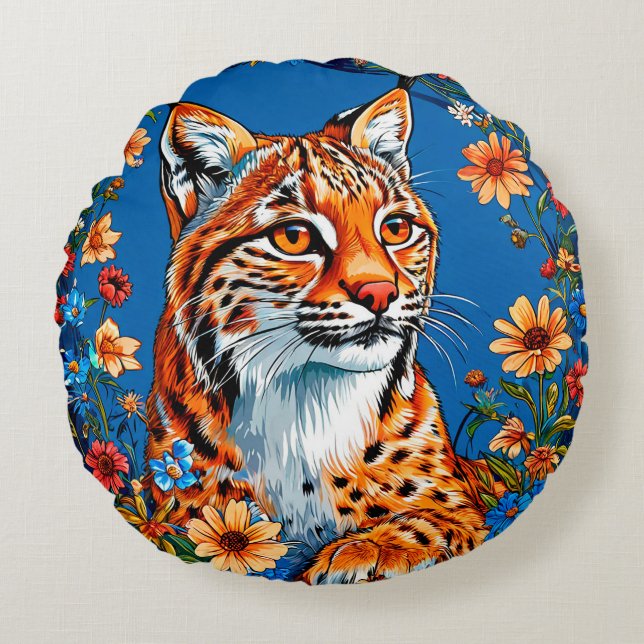 Coussins Ronds Lynx à la fourrure orange vibrante (Devant)
