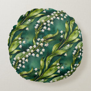 Coussins Ronds Lys blanc de muguet sur sarcelle