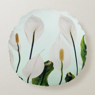 Coussins Ronds Lys Blancs Fleurs Bleu sans joint