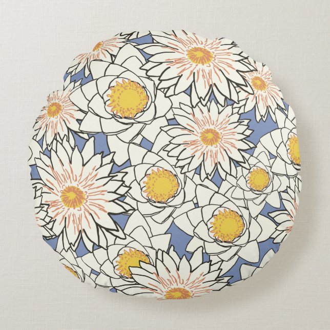 Coussins Ronds Lys de lotus motifs à fleurs (Devant)
