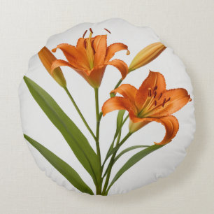 Coussins Ronds Lys orange fleurissant blanc arrière - plan Lot or