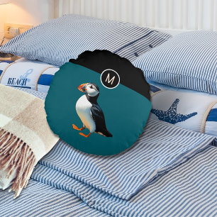 Coussins Ronds Macaron du Atlantique Oiseau Bleu Océan Faune Mono