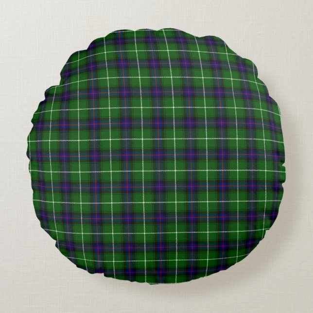 Coussins Ronds MacDonald tartan bleu vert plaid (Devant)