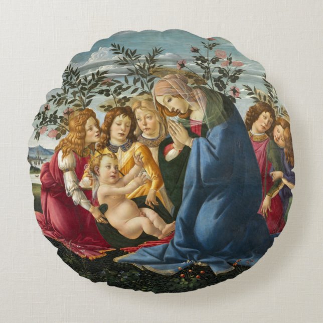 Coussins Ronds Madone adorant l'Enfant avec 5 Anges Botticelli (Devant)