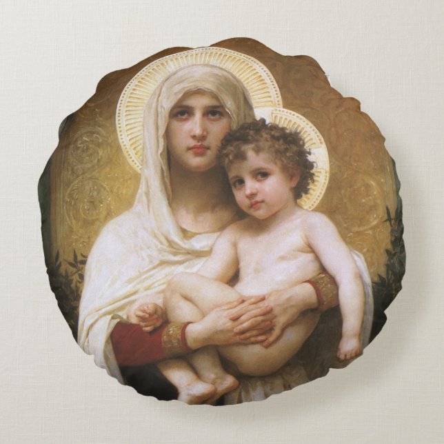Coussins Ronds Madonna des Roses par Bouguereau (Dos)