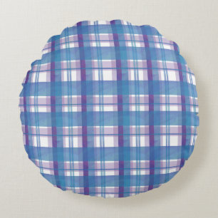 Coussins Ronds Madras Plaid Blue et Purple