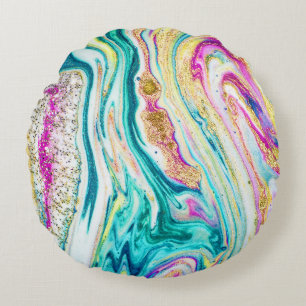 Coussins Ronds Magic Marbling : Metallic Paint Design.