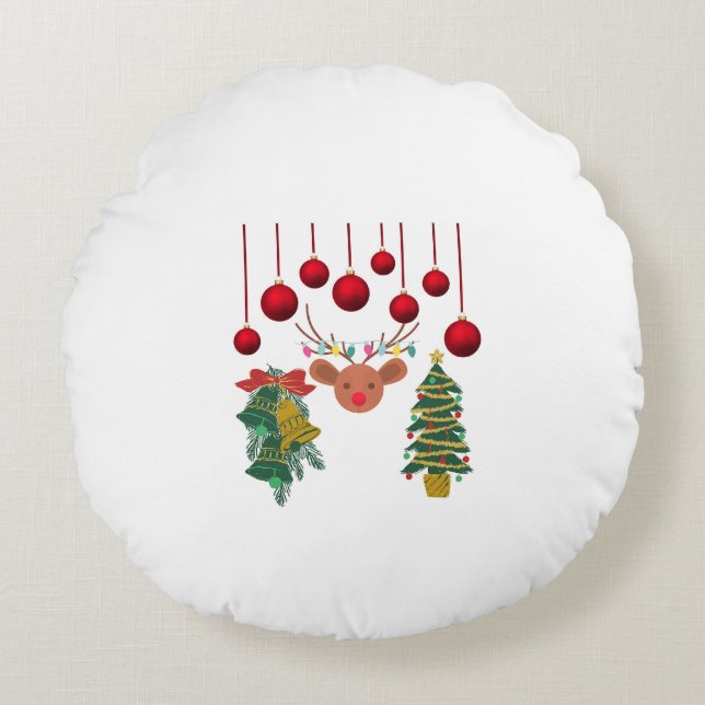 Coussins Ronds Magical Reindeer Bells and Christmas Tree Design  (Devant)