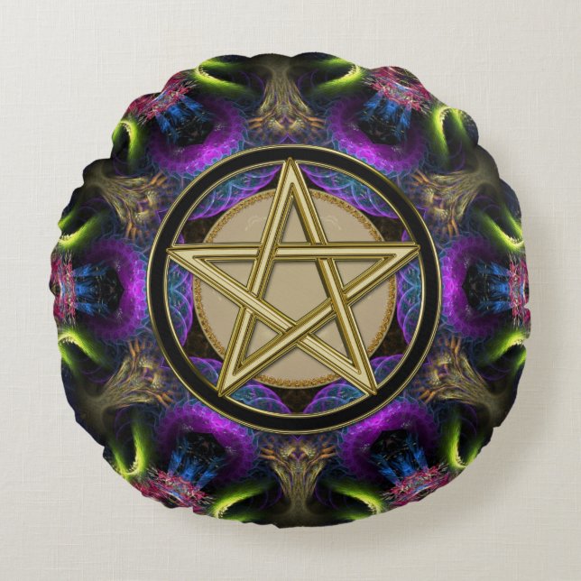 Coussins Ronds Magie du Pentacle Doré (Devant)