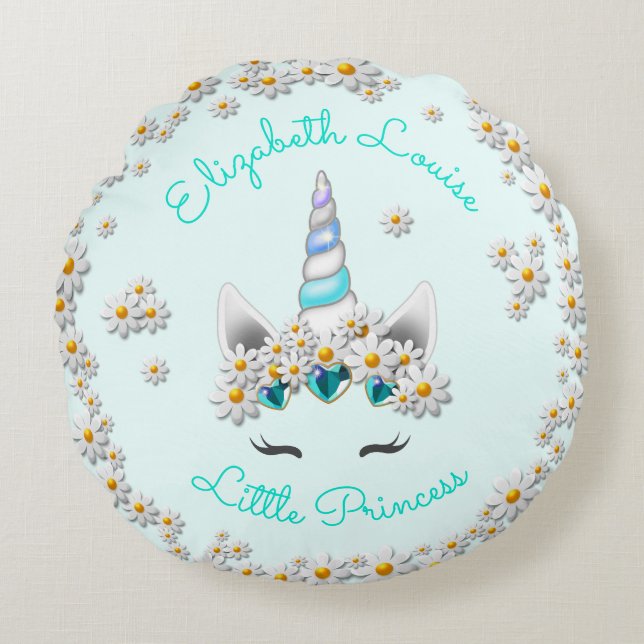 Coussins Ronds Magique Turquoise Unicorn Princesse Couronne Nurse (Devant)