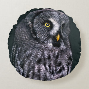 Coussins Ronds Magnifique Art de la Chouette Grise pour Halloween
