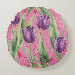 Coussins Ronds Magnifique motif de fleurs de tulipes roses choqua