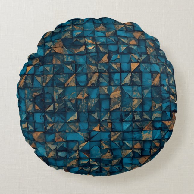 Coussins Ronds Magnifique motif patchwork "Look" en sarcelle fonc (Devant)