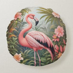 Coussins Ronds Magnifique oiseau de Flamant rose rose tropical